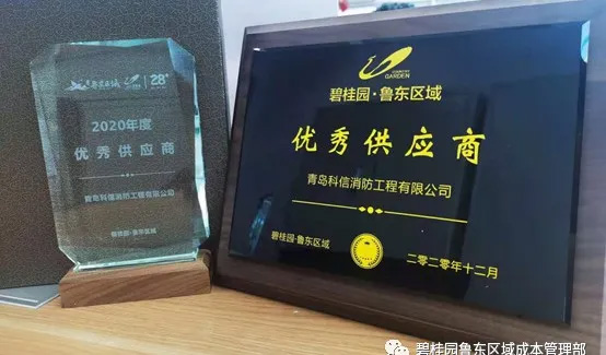 青島科信消防工程有限公司?榮獲碧桂園魯東區(qū)域2020年優(yōu)秀供應(yīng)商